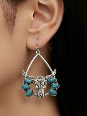 Longhorn Skull Earrings Turquoise Western Coastal Cowgirl Rodeo Chic Jewelry NWT